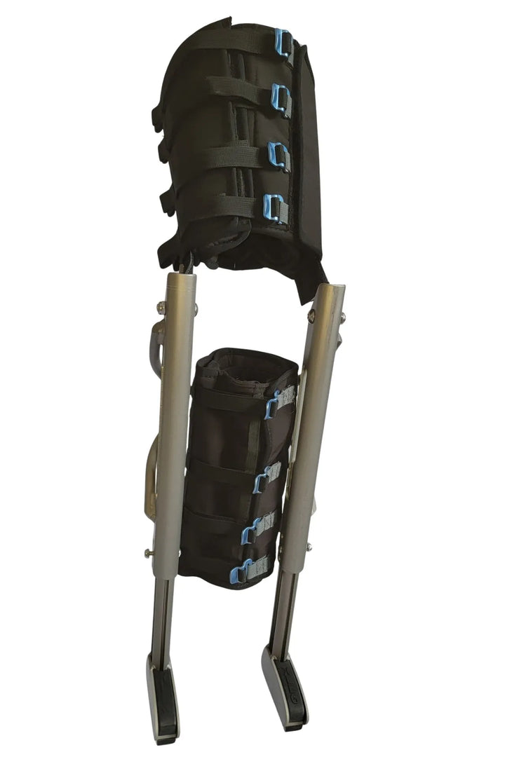 XLEG hands free knee crutch alternative — metal frame with adjustable thigh cuff, full front view, USA and Canada